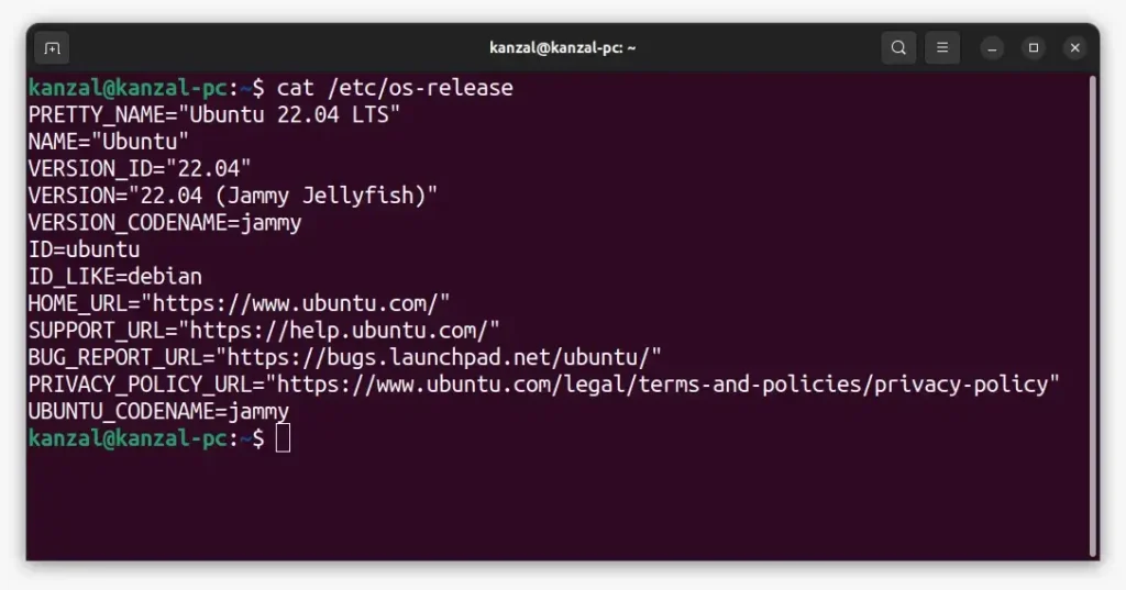 cat /etc/os-release command output